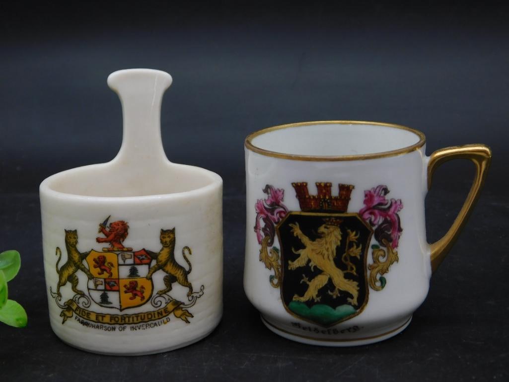 Vintage Porcelain Set with Coat of Arms and Handles: Vintage Porcelain Set with Coat of Arms and Handles