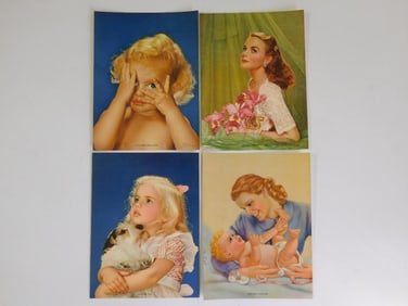VINTAGE CALENDAR PRINTS LOT OF FOUR WOMEN AND CHILDREN VINTAGE ANTIQUE