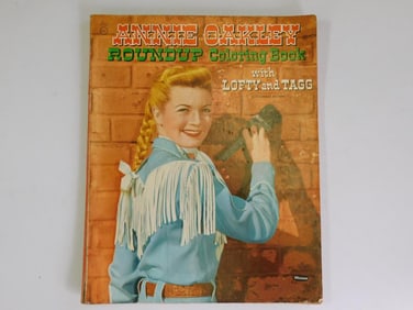 1955 ANNIE OAKLEY ROUNDUP COLORING BOOK WITH LOFTY AND TAGG
