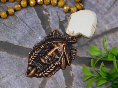 CHIEF PENDANT ON SPARKLE BEAD NECKLACE