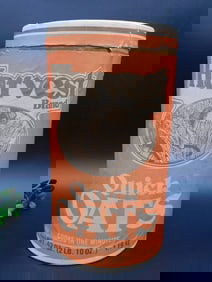 HARVEST QUICK OATS ADVERTISING CONTAINER VINTAGE ANTIQUE