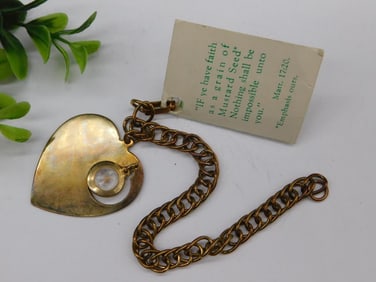 Gold-Tone Heart Pendant Chain Bracelet With Scripture Verse