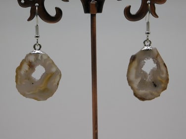 GEODE SLICE EARRINGS ROCK STONE LAPIDARY SPECIMEN