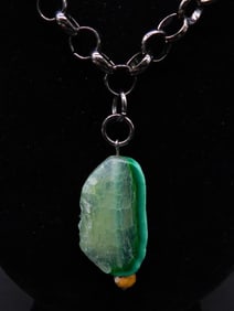 GREEN FIRE AGATE PENDANT ON CHAIN NECKLACE ROCK STONE LAPIDARY SPECIMEN