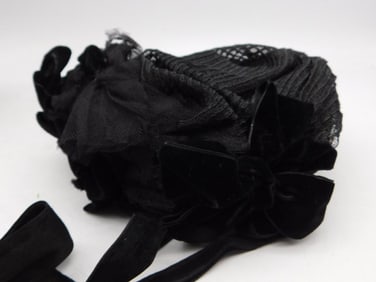 Vintage Black Hat With Ribbons and Rosette Details