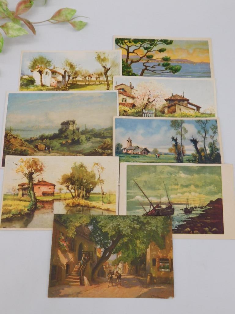 Set of 8 Vintage Postcards with Landscape Art: Set of 8 Vintage Postcards with Landscape Art