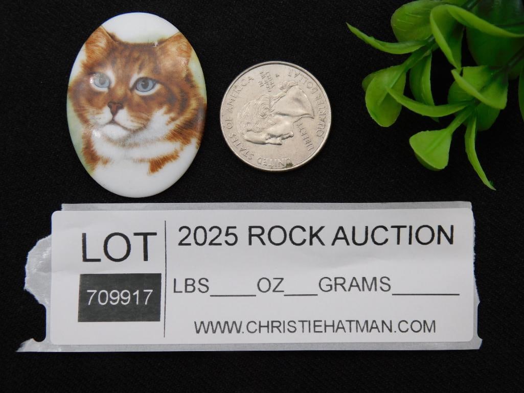 Oval Porcelain Cat Portrait Cabochon: Oval Porcelain Cat Portrait Cabochon
