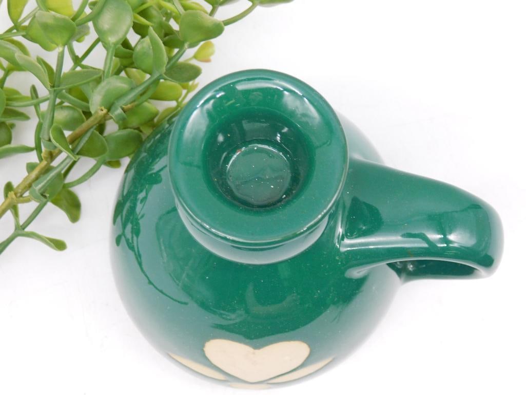 Green Ceramic Jug with Heart Motif: Green Ceramic Jug with Heart Motif