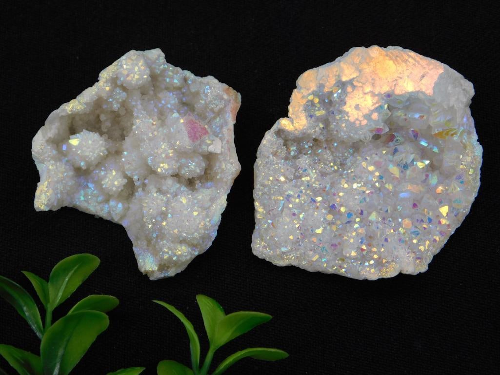 Two Iridescent Quartz Geode Specimens ROCK STONE LAPIDARY SPECIMEN: Two Iridescent Quartz Geode Specimens ROCK STONE LAPIDARY SPECIMEN