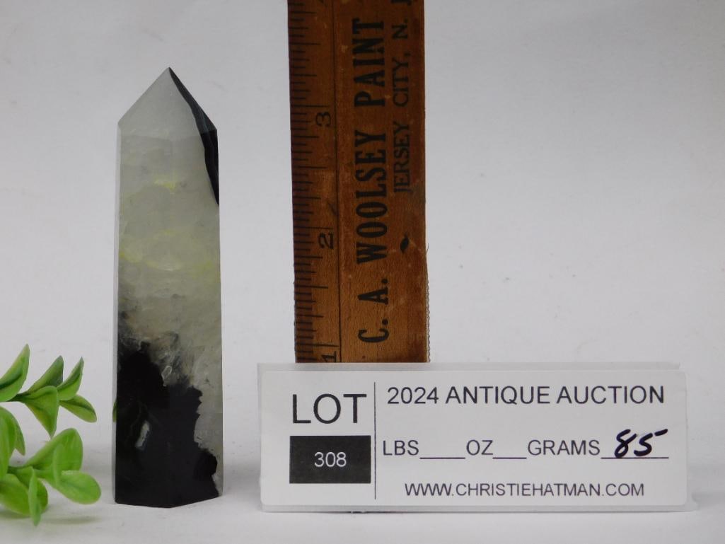 Polished Black and White Crystal Tower Obelisk Rock Stone Lapidary Specimen: Polished Black and White Crystal Tower Obelisk Rock Stone Lapidary Specimen