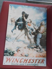 WINCHESTER GUNS AND CARTRIDGES ADVERTISING SIGN