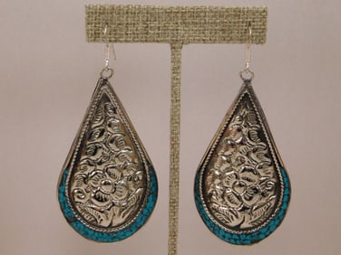 TURQUOISE EARRINGS ROCK STONE LAPIDARY SPECIMEN