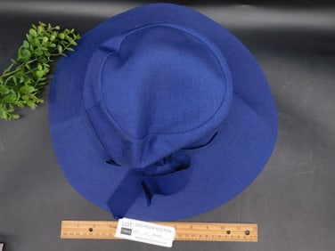 Navy Blue Wide-Brimmed Women?s Hat with Ribbon Accent