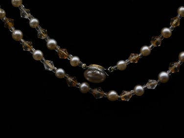 Double-Strand Beaded Necklace With Pearl and Crystal Accents