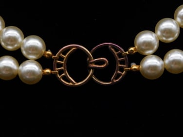 Double-Strand Faux Pearl Necklace with Gold-Tone Clasp