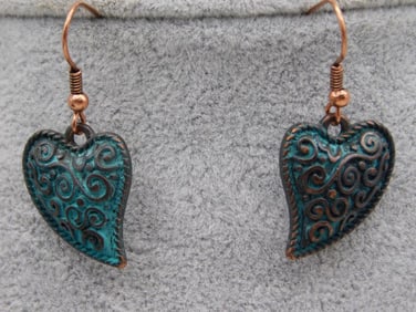 Copper Heart Necklace and Earring Set with Patina Finish