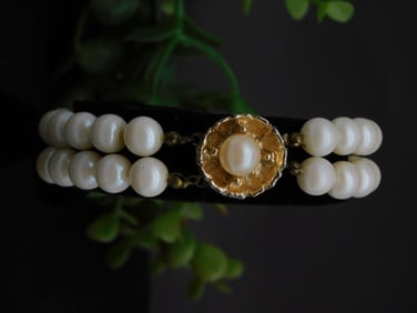 Fashion Bracelet Double Strand Pearl with Gold-tone Accent