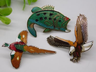 Three Animal-Themed Enamel Lapel Pins