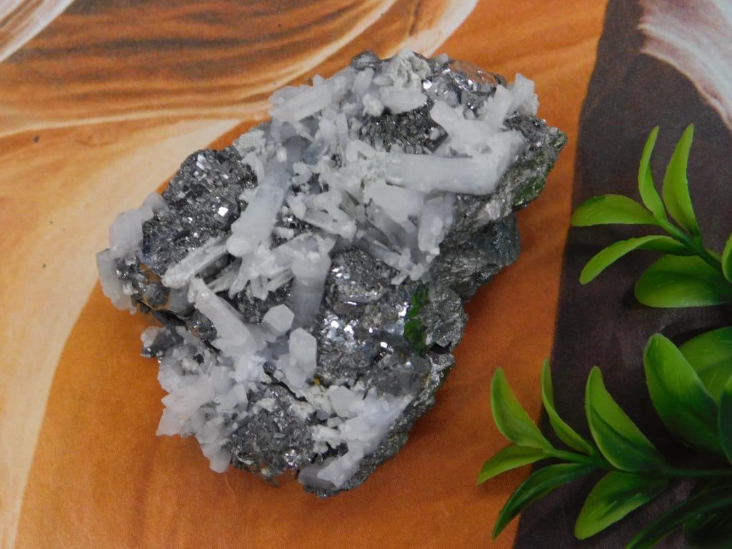 Metallic Mineral Specimen with Quartz Crystals Rock Stone Lapidary Specimen: Metallic Mineral Specimen with Quartz Crystals Rock Stone Lapidary Specimen