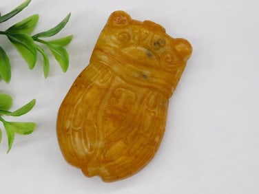 Hand-Carved Yellow Jade Pendant with Intricate Motif