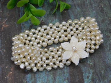 Multi-Strand Freshwater Pearl Bracelet with Floral Clasp