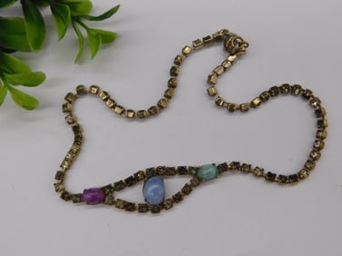 Gold-Tone Necklace with Colored Gem Accents