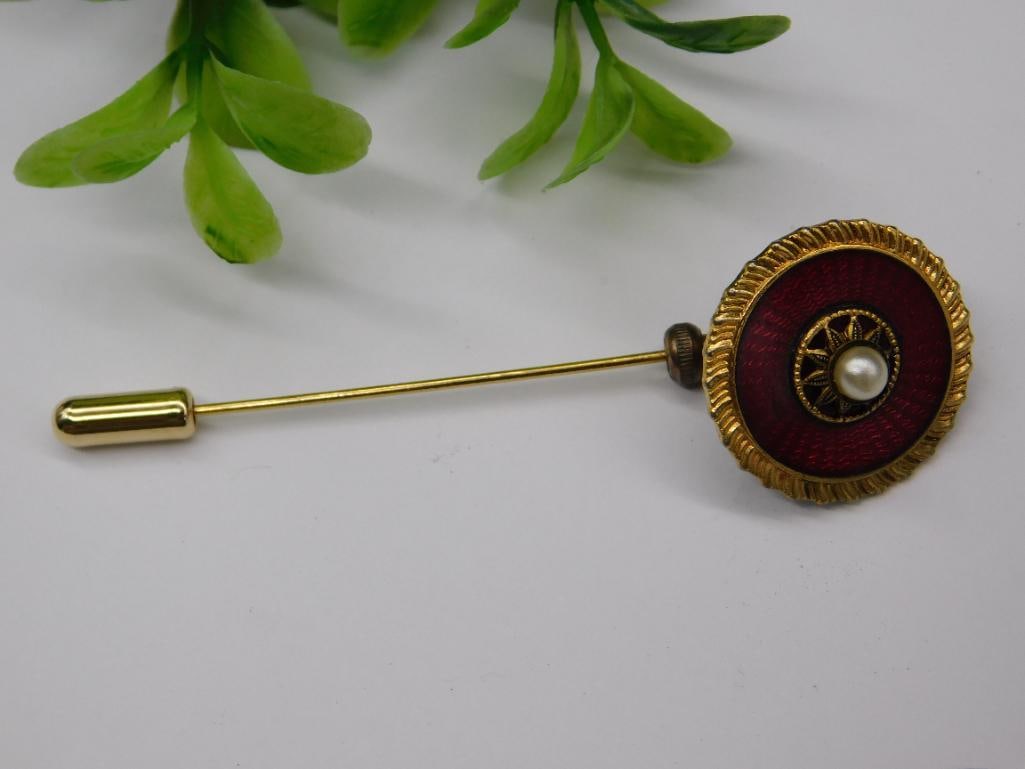 Vintage Gold-Tone Stick Pin with Pearl Accent: Vintage Gold-Tone Stick Pin with Pearl Accent