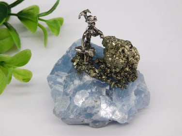 PYRITE MINER ON CELESTITE ROCK STONE LAPIDARY SPECIMEN