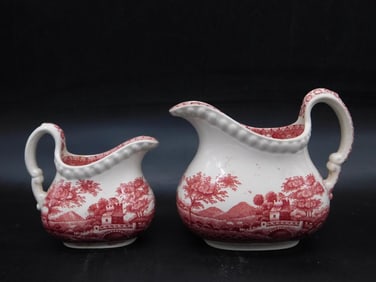 COPELAND SPODE TOWER PINK TRANSFERWARE CREAMERS VINTAGE ANTIQUE