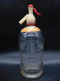 RARE VINTAGE GLASS SELTZER BOTTLE SODA WATER MINERAL SYPHON SIPHON MID CENTURY ANTIQUE