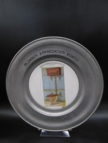 PLUMBER APPRECIATION MONTH 1974 PEWTER PLATE VINTAGE ANTIQUE