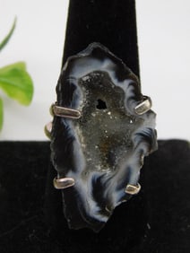 GEODE SLICE RING ADJUSTABLE ROCK STONE LAPIDARY SPECIMEN