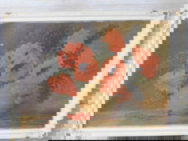 POPPIES FRAMED STILL LIFE ARTWORK VINTAGE ANTIQUE