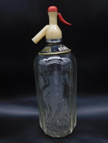 RARE VINTAGE GLASS SELTZER BOTTLE SODA WATER MINERAL SYPHON SIPHON MID CENTURY ANTIQUE
