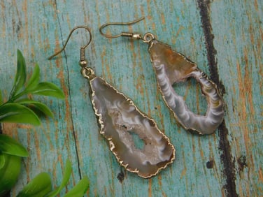 GEODE SLICE EARRINGS ROCK STONE LAPIDARY SPECIMEN