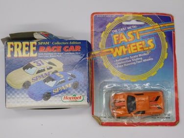 SPAM HORMEL COLLECTORS EDITION RACE CAR AND DIE CAST FAST WHEELS IN ORIGINAL PACKAGING