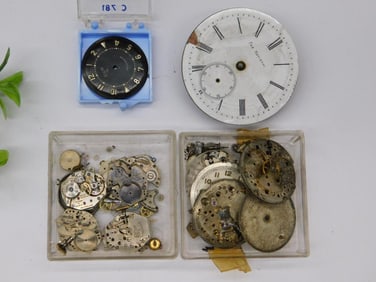 MIXED WATCHMAKER LOT DIALS, MOVEMENTS, MECHANISMS, ELGIN
