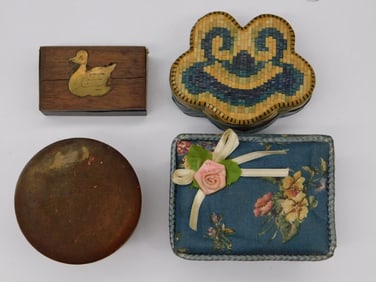 TRINKET BOXES LOT OF FOUR VARIOUS DESIGNS VINTAGE ANTIQUE