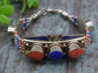 LAPIS LAZULI AND RED CORAL BRACELET ROCK STONE LAPIDARY SPECIMEN