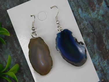 AGATE SLICE EARRINGS ROCK STONE LAPIDARY SPECIMEN