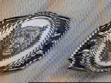 SCRIMSHAW BEAR BELT BUCKLE ROCK STONE LAPIDARY SPECIMEN