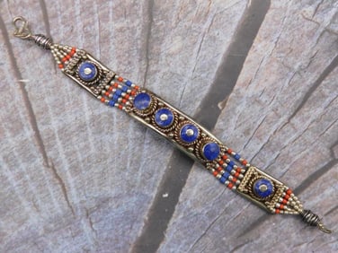 LAPIS LAZULI AND RED CORAL BRACELET ROCK STONE LAPIDARY SPECIMEN