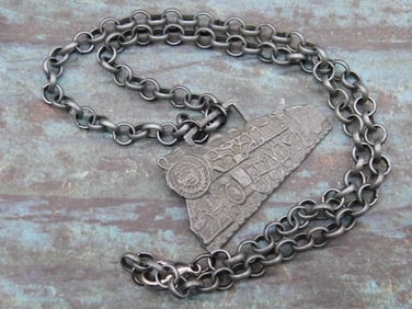 STEAM LOCOMOTIVE WATCH FOB ON CHAIN NECKLACE