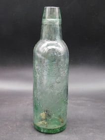 GREEN GLASS BLOB TOP BOTTLE VINTAGE ANTIQUE