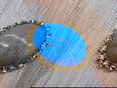 GOLD-TONED TURQUOISE PENDANT ROCK STONE LAPIDARY SPECIMEN