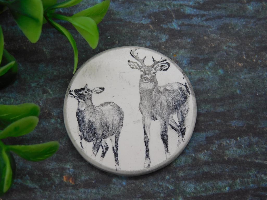 SCRIMSHAW CABOCHON DEER ROCK STONE LAPIDARY SPECIMEN: SCRIMSHAW CABOCHON DEER ROCK STONE LAPIDARY SPECIMEN