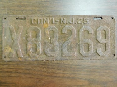 Vintage Antique License Plate Com'l 1925 US N. J. Collectible 102