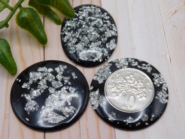 SILVER FLECKED CABOCHONS ROCK STONE LAPIDARY SPECIMEN