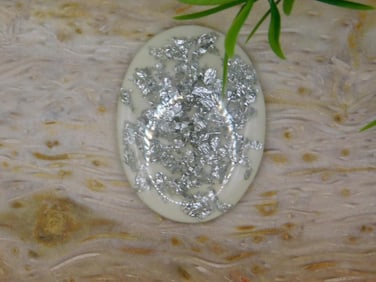 SILVER FLECKED CABOCHON ROCK STONE LAPIDARY SPECIMEN