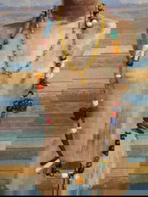 ORNATE CEREMONIAL AFRICAN TRADE BEAD NECKLACE WITH MANY DIFFERENT STYLES OF BEADS